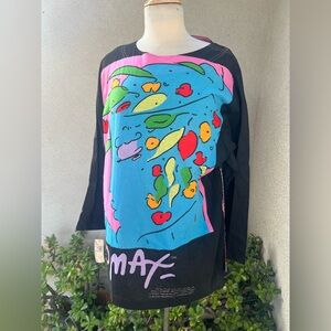 Vintage 1987 NWT Peter Max tshirt colorful lady theme Sz L cotton NeoMax Unisex